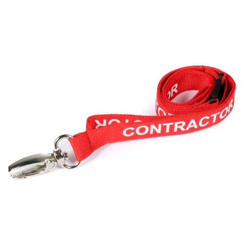 Pre-Printed CONTRACTOR Lanyard with Metal Lobster Clip & Safety Breakaway red