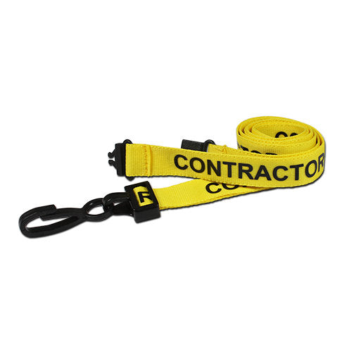 Pre-Printed CONTRACTOR Lanyard with Plastic J Clip & Safety Breakaway yellow