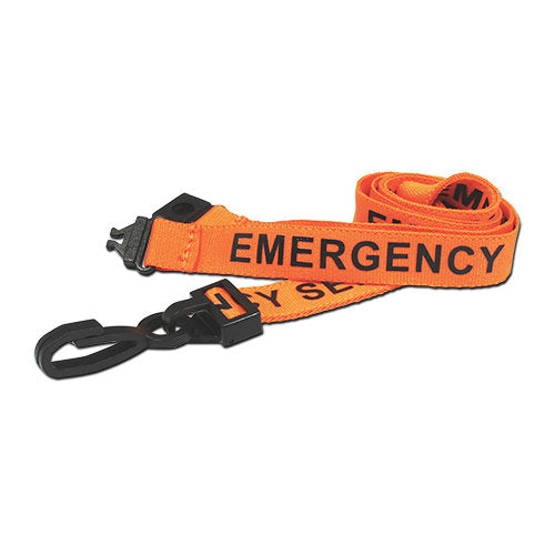 Pre-Printed EMERGENCY SERVICES Lanyard with Plastic J Clip & Safety Breakaway orange