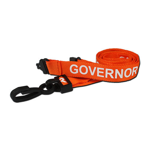 Pre-Printed GOVERNOR Lanyard with Plastic J Clip & Safety Breakaway orange