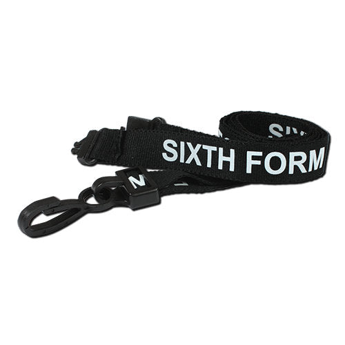 Pre-Printed SIXTH FORM Lanyard with Plastic J Clip & Safety Breakaway black