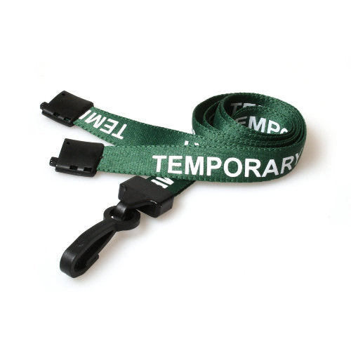Pre-Printed TEMPORARY Lanyard with Plastic J Clip & Safety Breakaway green